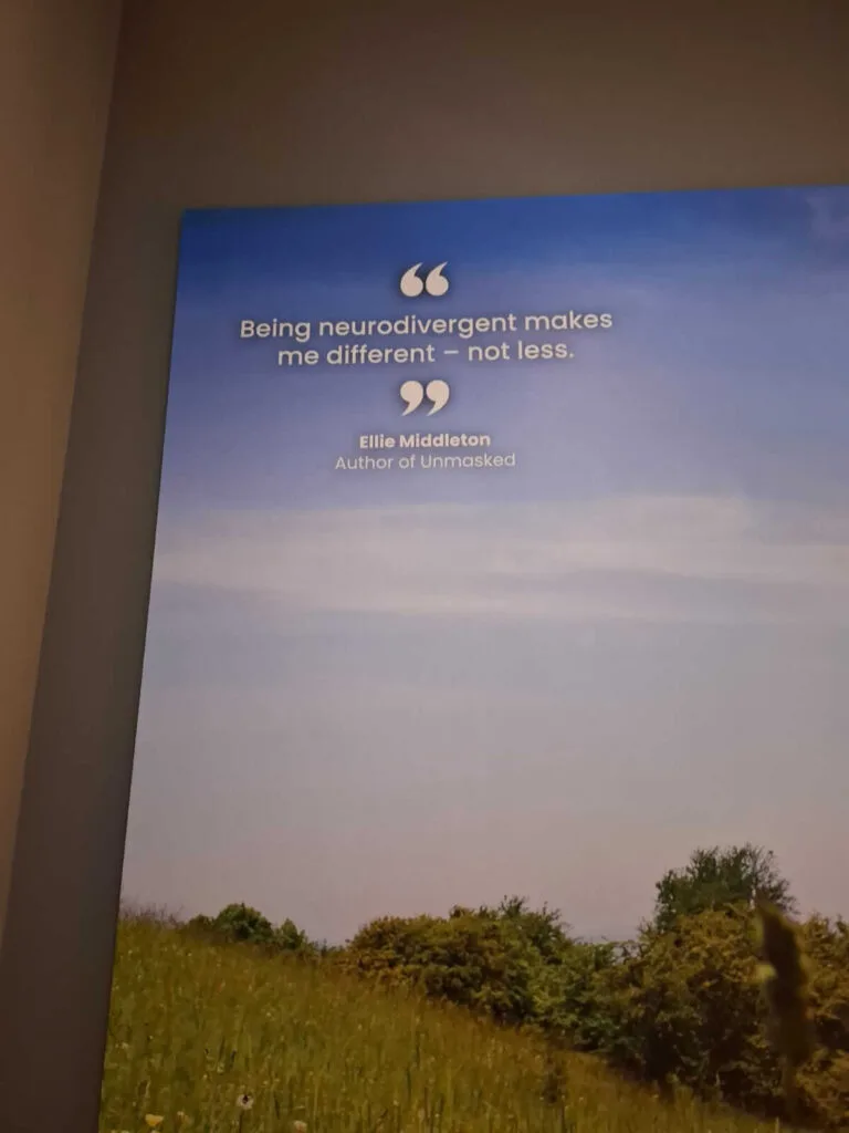 quote on a blue sky about ADHD from Ellie Middleton: Being Neurodivergent makes me different, not less