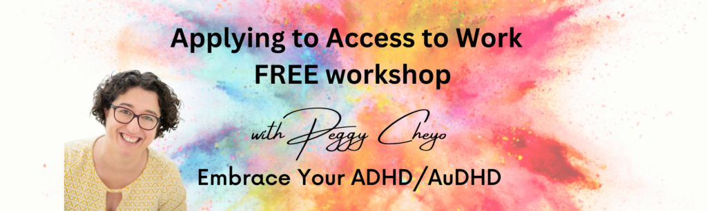 Access to work workshop run by peggy cheyo with a picture of peggy cheyo smiling